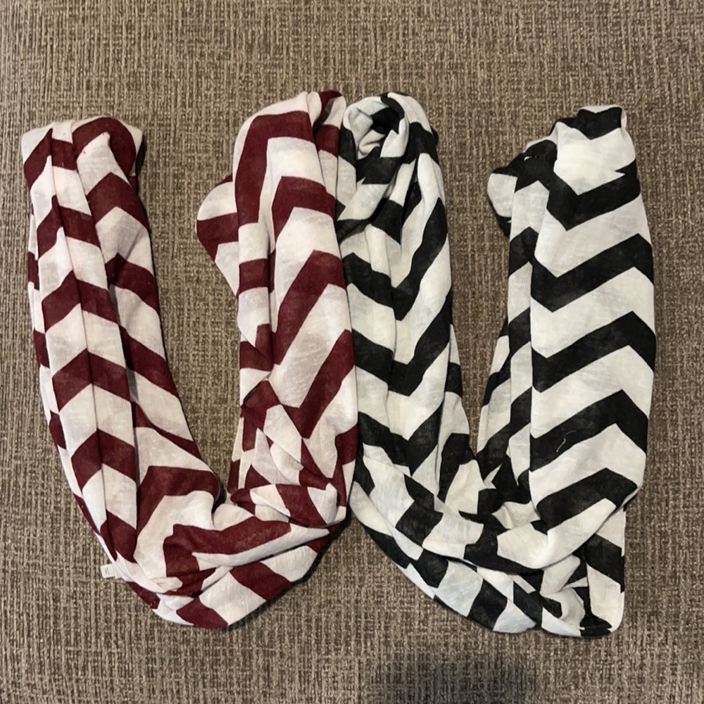 2 scarfs. Maroon and Black
